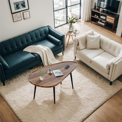 Oval Coffee Table with Metal Legs, Walnut 23.6" D x 47.2" W x 18.5" H R5466