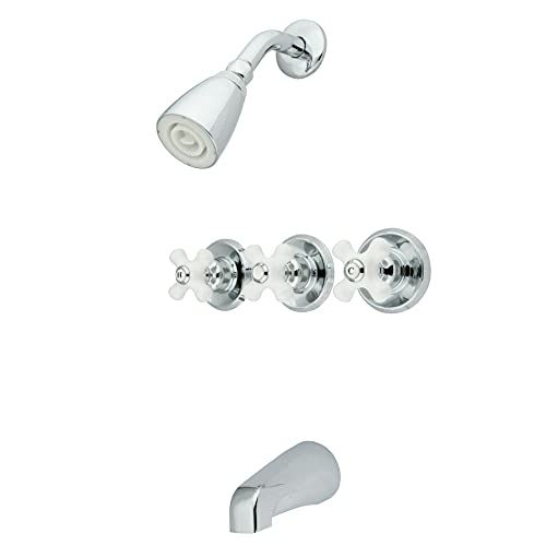Oil Rubbed Bronze Tub and Shower Faucet with 3-Porcelain Cross Handle N735883