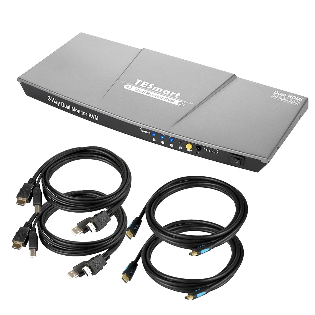 2 Port Dual Monitor 4K HDMI KVM Switch with USB Hub N643863