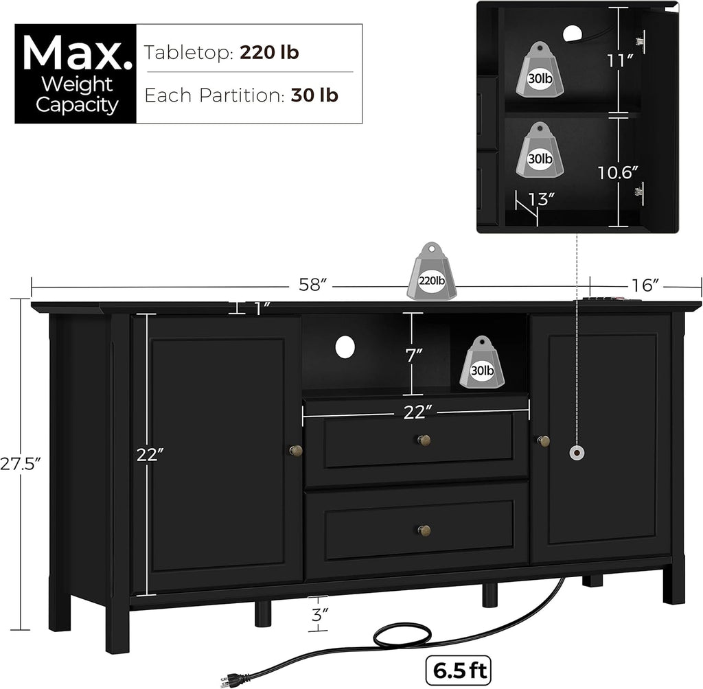 Black Media Entertainment Center with Power Outlet & Storage Cabinets R9750