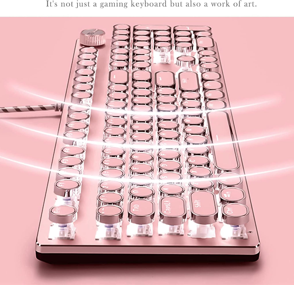 Pink Retro Typewriter-Style Wired Gaming Keyboard and Mouse Combo F757030