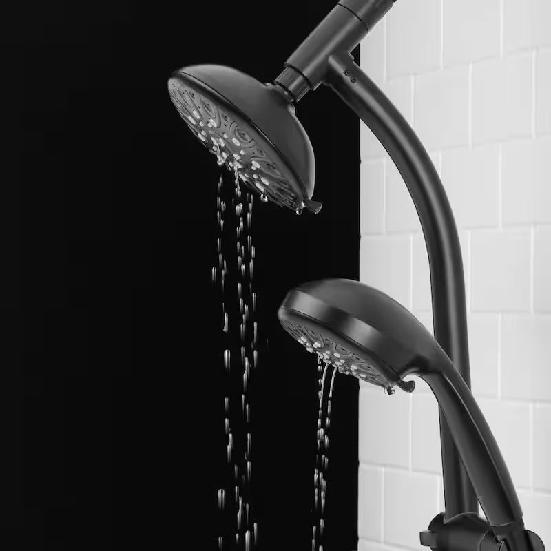 Matte Black 6-Spray Raincan Showerhead with Handshower P21349