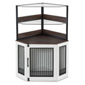 Corner Dog Crate Furniture with Glass Shelves Wooden Dog Kennel with Door O612