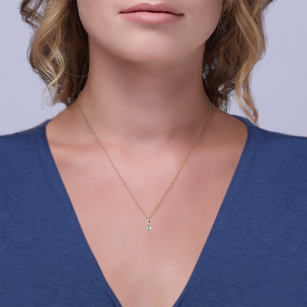 10K Yellow Gold White Sapphire Heart Pendant Necklace with 18" Chain U91190