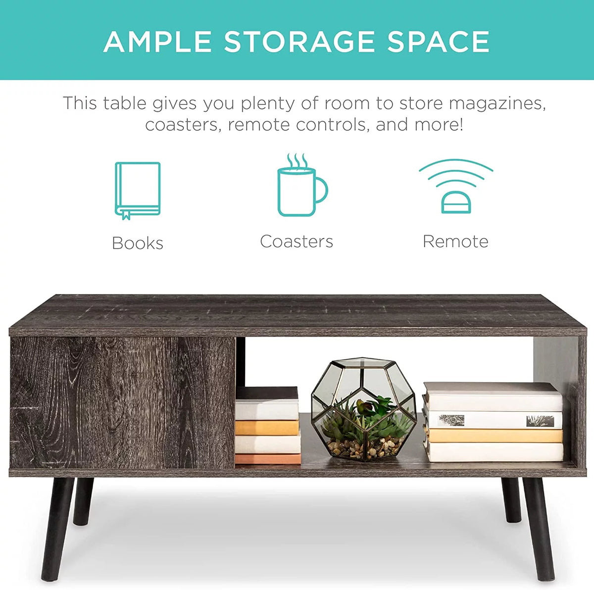 Mid-Century Modern Wooden Coffee Table with Open Storage Shelf B548373