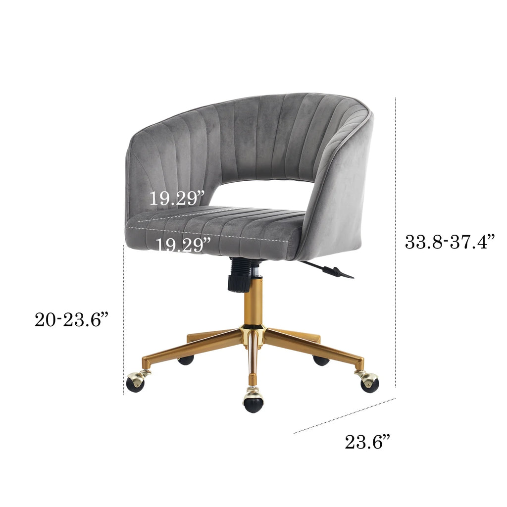 Grey Velvet Upholstered Swivel Office Chair V494