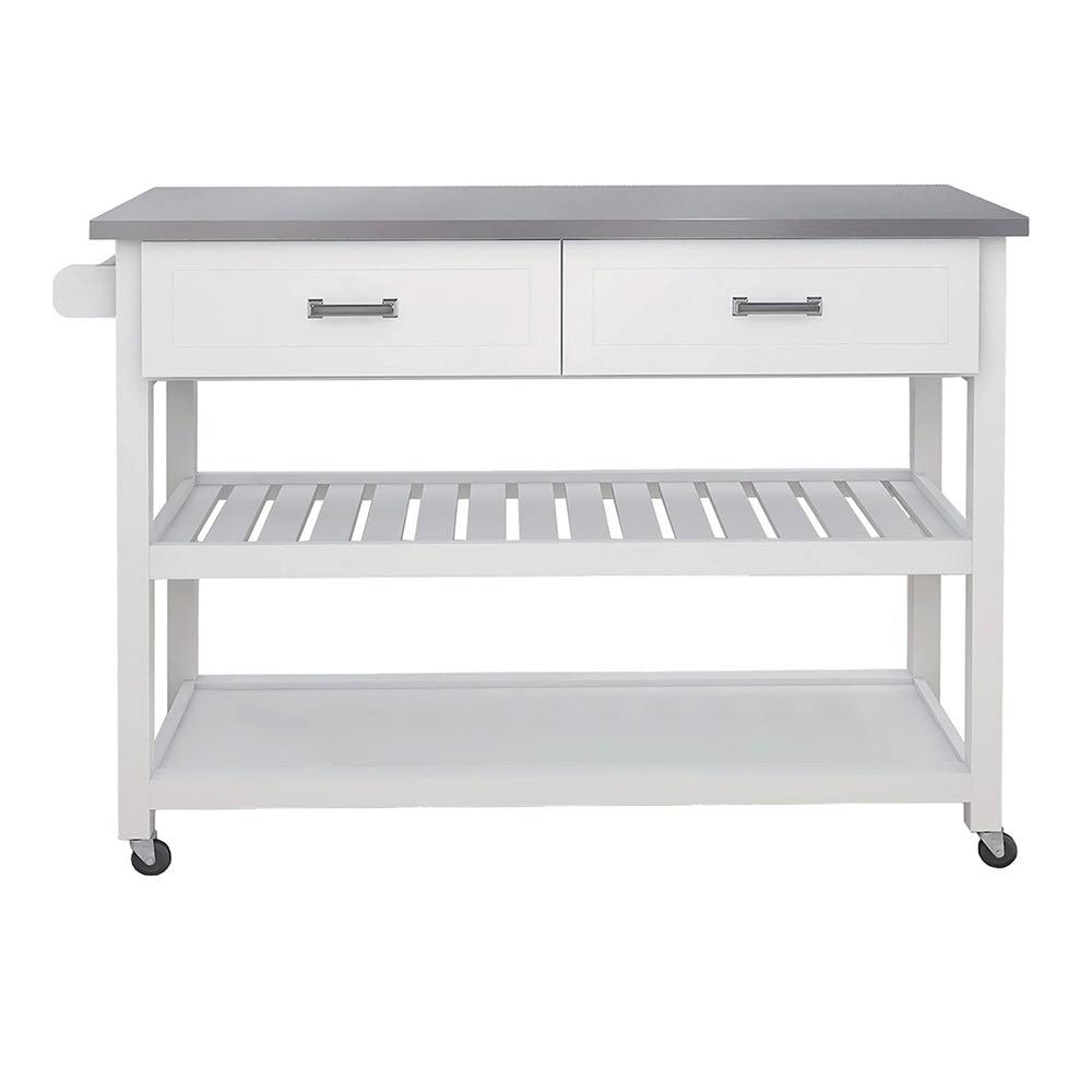 White Stainless Steel Kitchen Cart with Two Drawers I256363