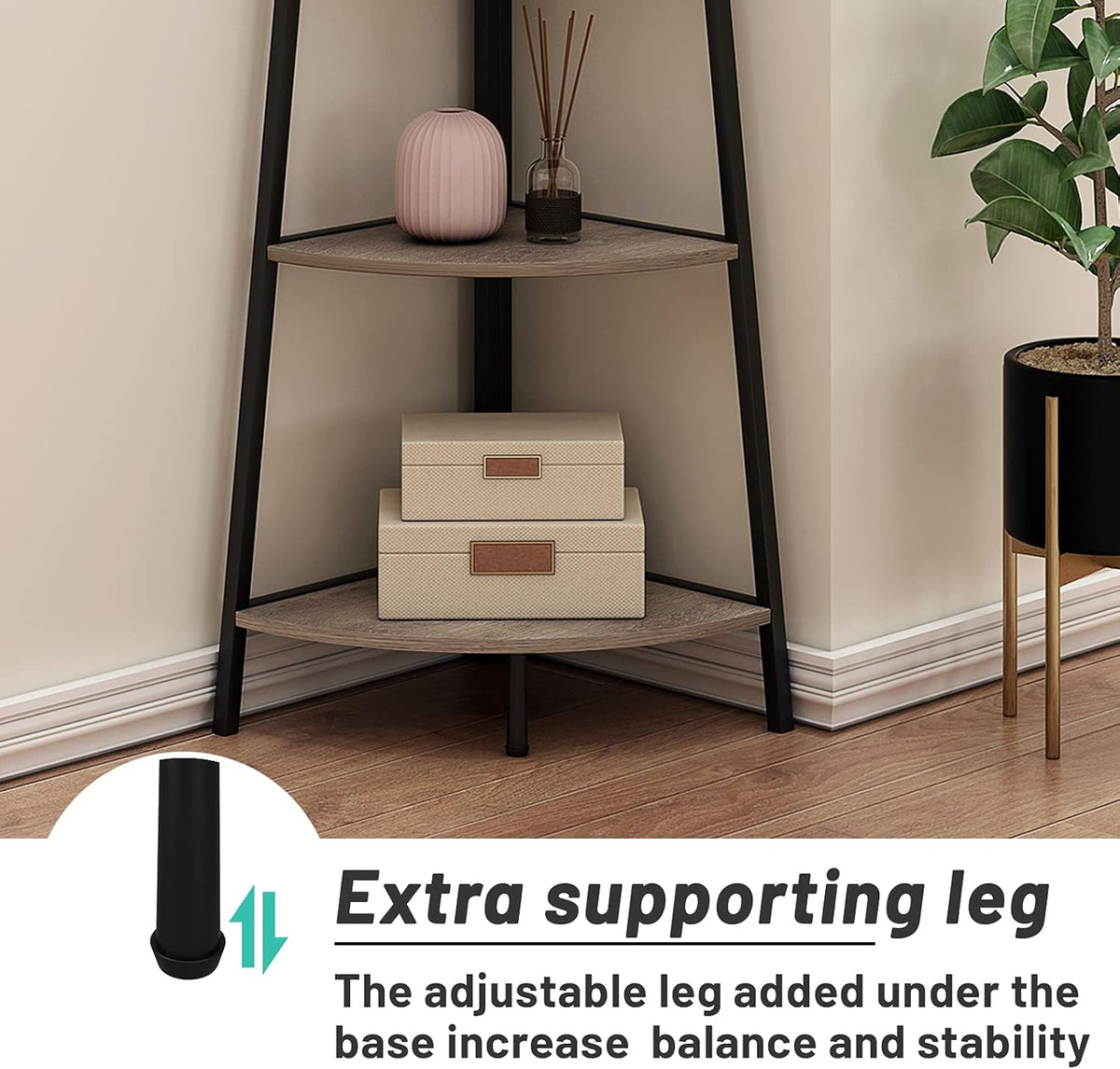 Grey 4 Shelves Corner Bookcase K646724