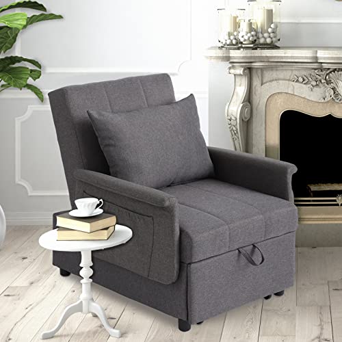 Black 3 in 1 Pull Out Sleeper Sofa Chair with Pillow U725