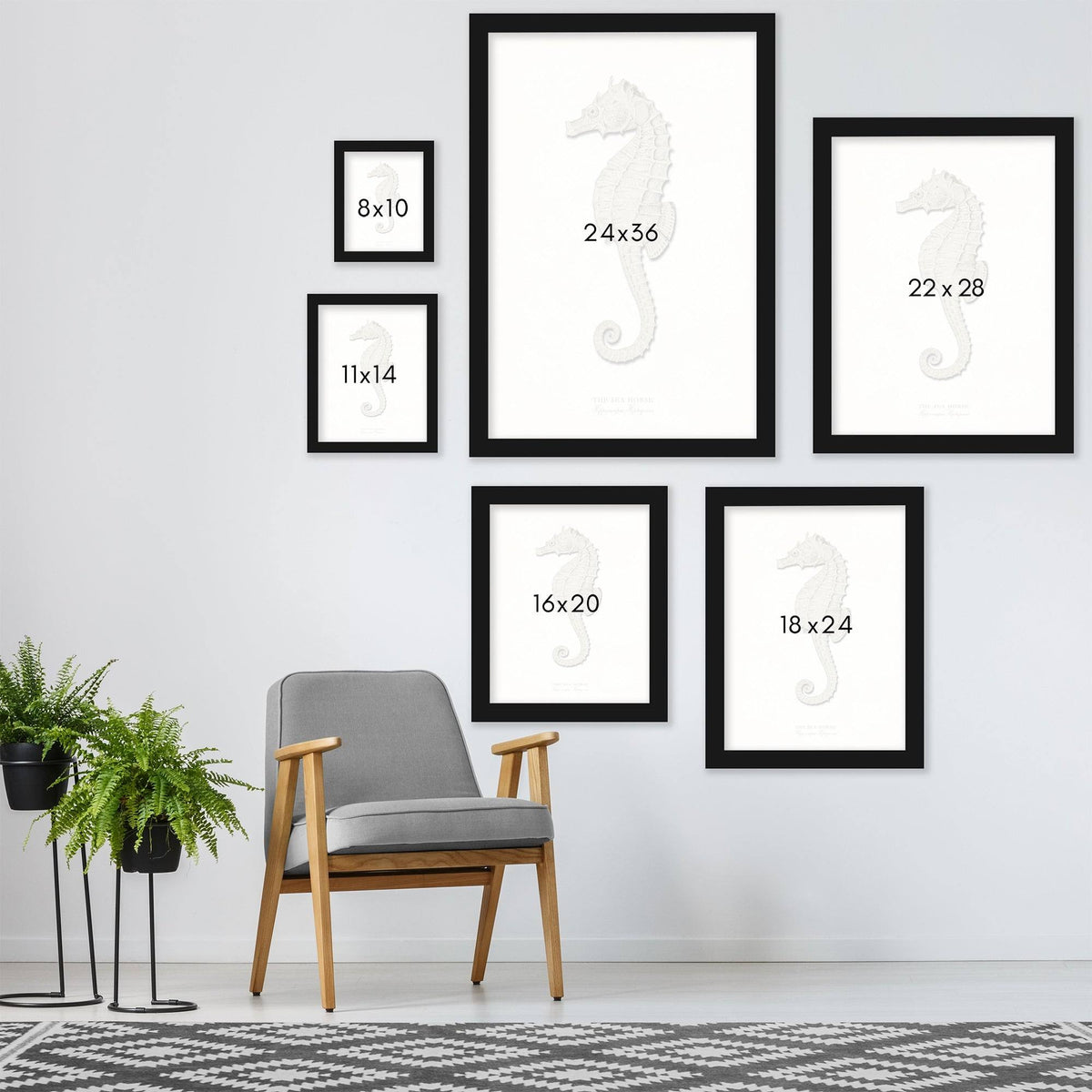 Greige Sea Horse 2 Piece Black Framed Print Set R213134