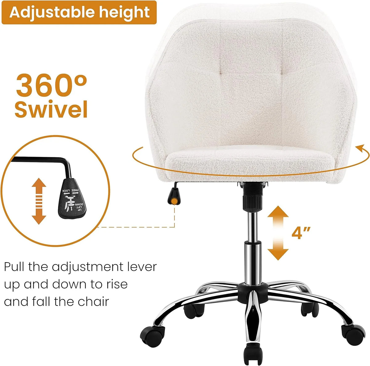 Boucle Desk Chair with Adjustable Tilt Angle J64423