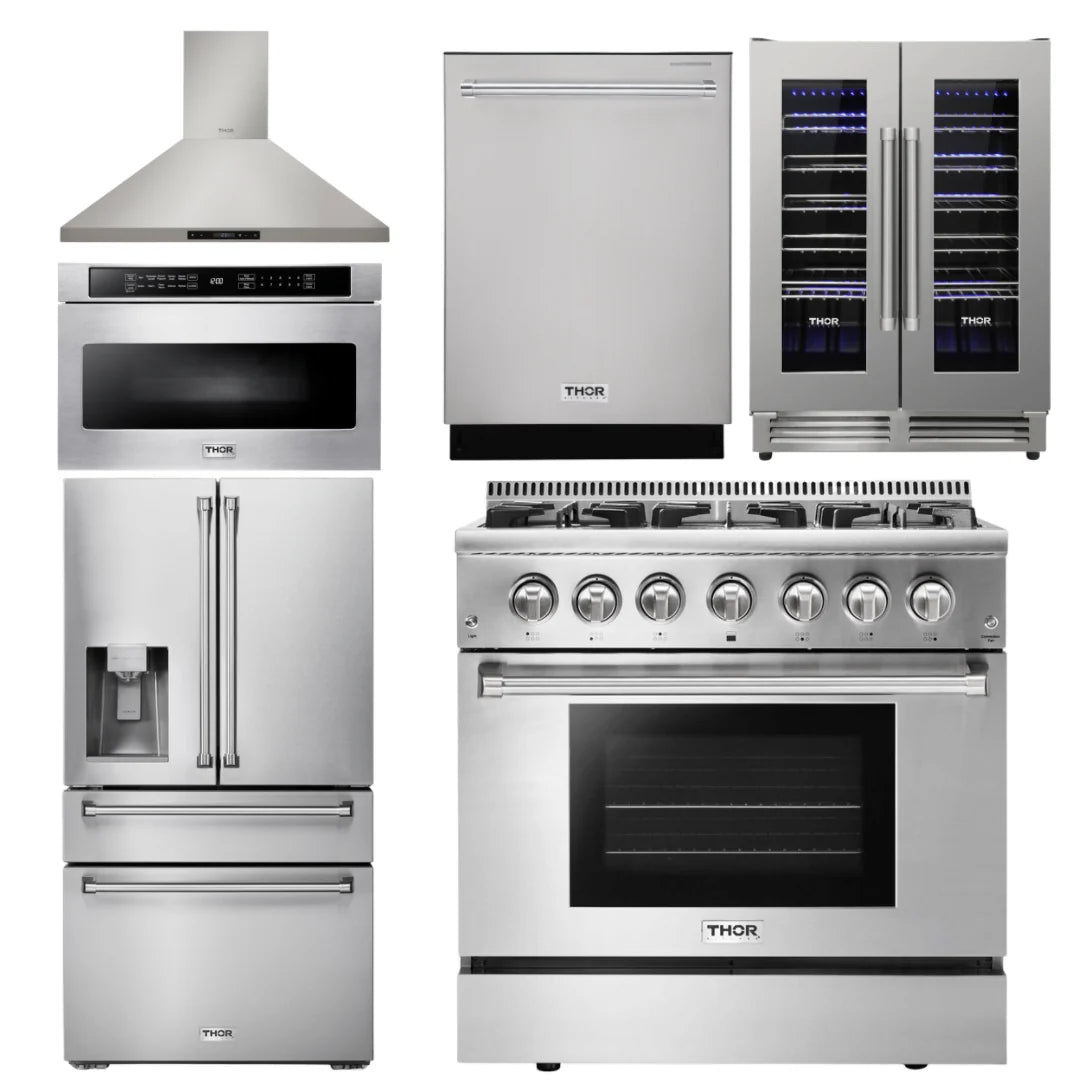 36 Propane Dual Fuel Range, Range Hood, Microwave, Refrigerator, Dishwasher, Wine Cooler I138