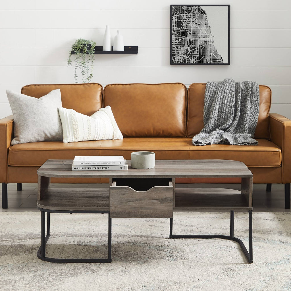 1-Drawer Curved Coffee Table Dark Walnut G58241