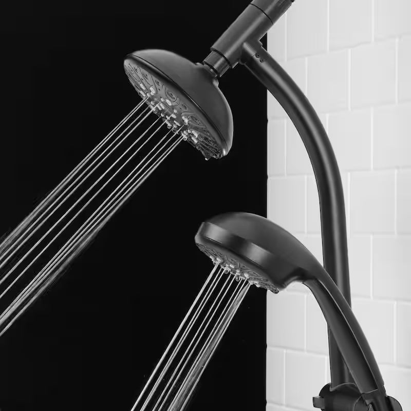 Matte Black 6-Spray Raincan Showerhead with Handshower P21349