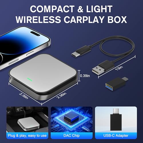 Grey Wireless Carplay Adapter with USB C Receiver O882