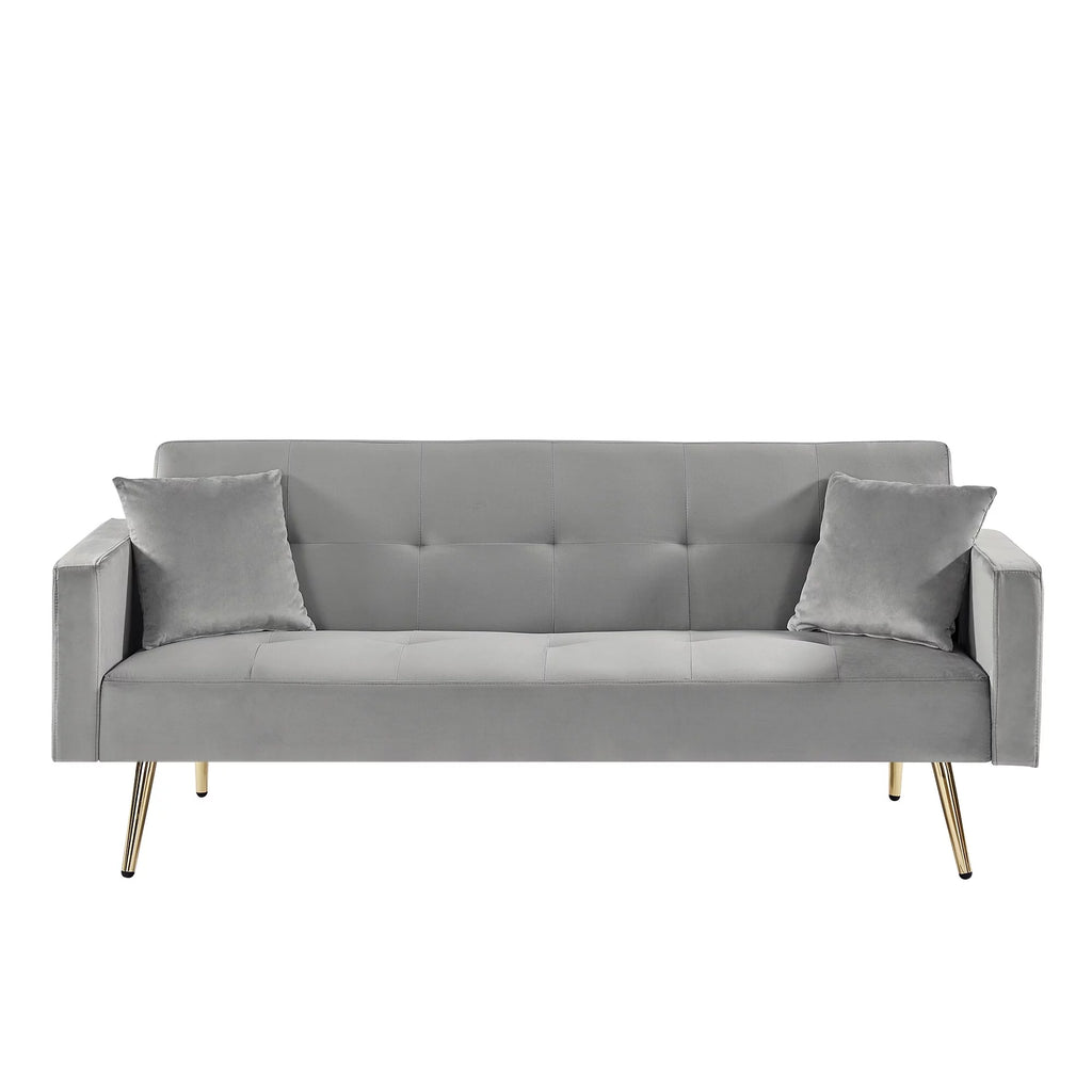 Cream White Velvet Convertible Futon Sofa Bed L603588