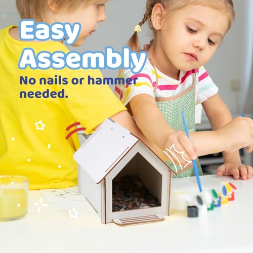 12 Wooden Bird House Kits with Paint Strips, Brushes, Stickers and Strings S57872