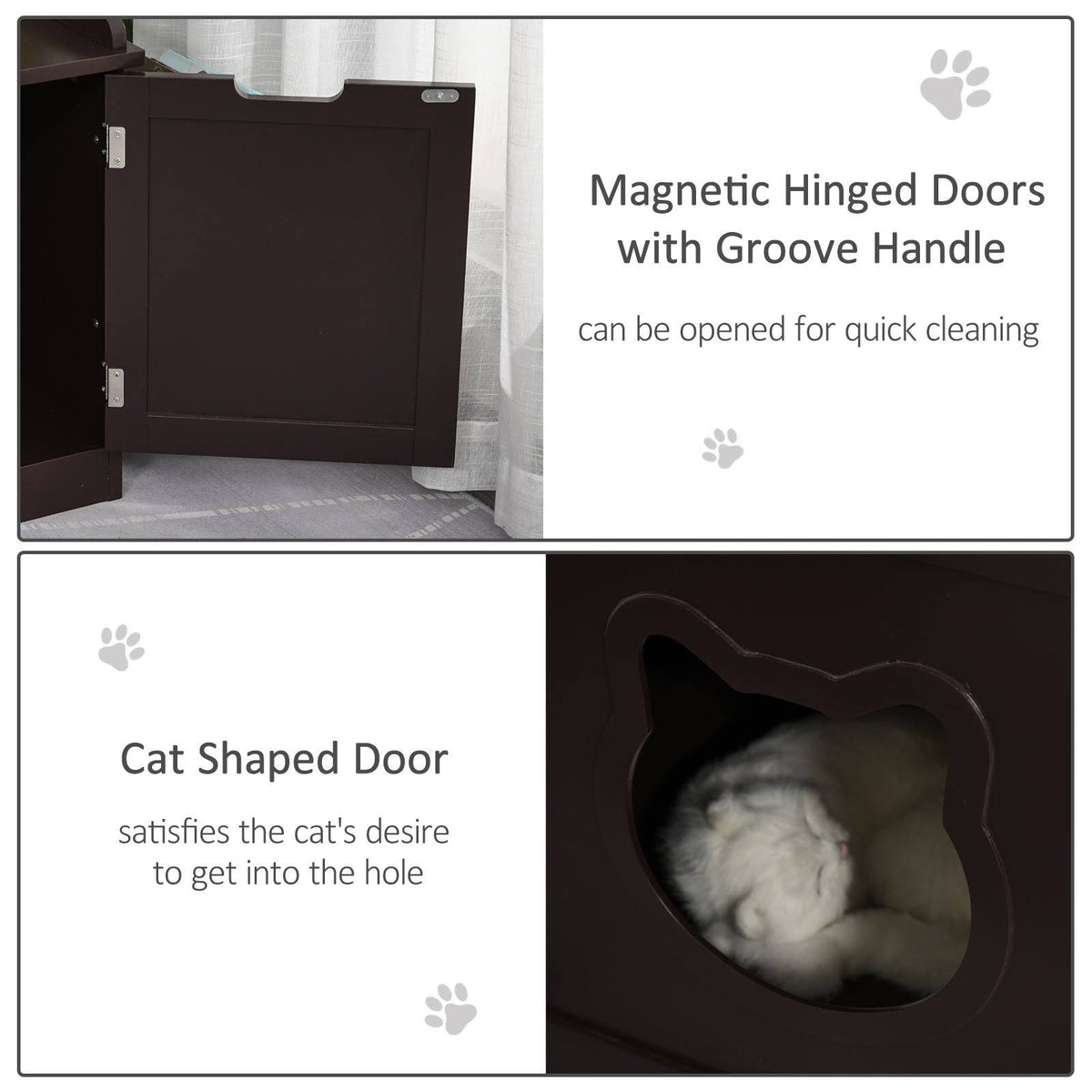 White Wooden Cat Litter Box Enclosure with Storage Rack R3612