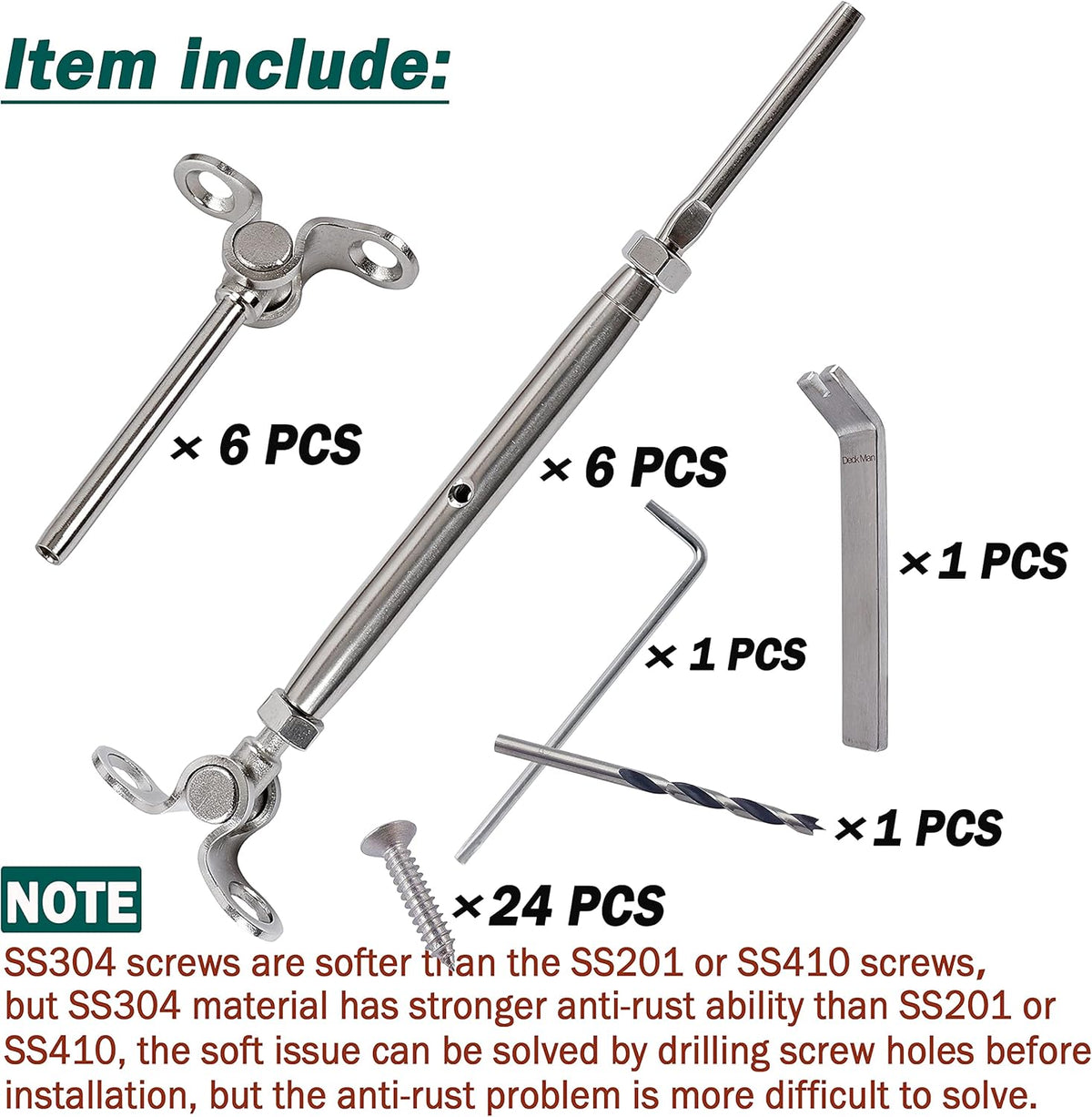T316 Stainless Steel Adjustable Angle Cable Railing Kit 10 Pack E153236