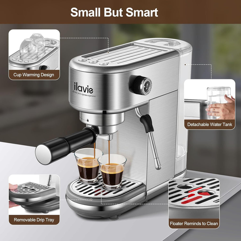20 Bar Stainless Steel Espresso Coffee Machine with 40oz Detachable Water Tank F659