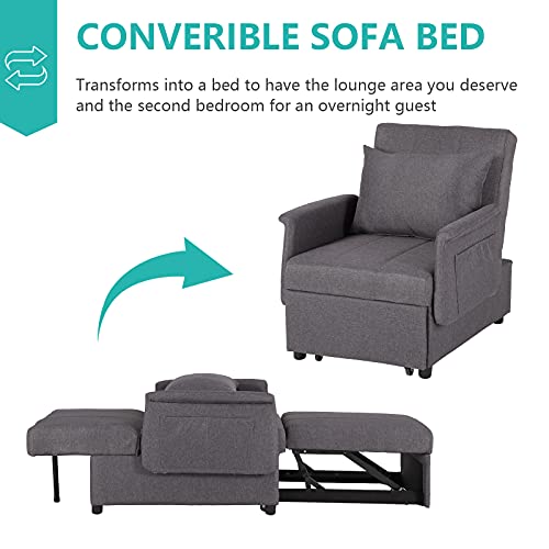 Black 3 in 1 Pull Out Sleeper Sofa Chair with Pillow U725