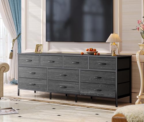 63 Inch 10 Fabric Drawers Rustic Brown Dresser S5511