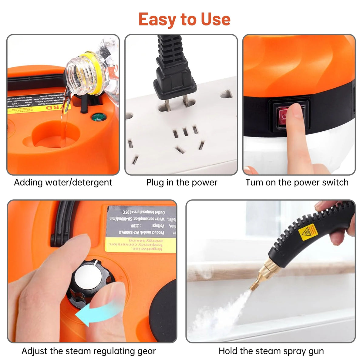 2500W High Pressure Portable Handheld Steam Cleaner with 3 Brush Heads T594583