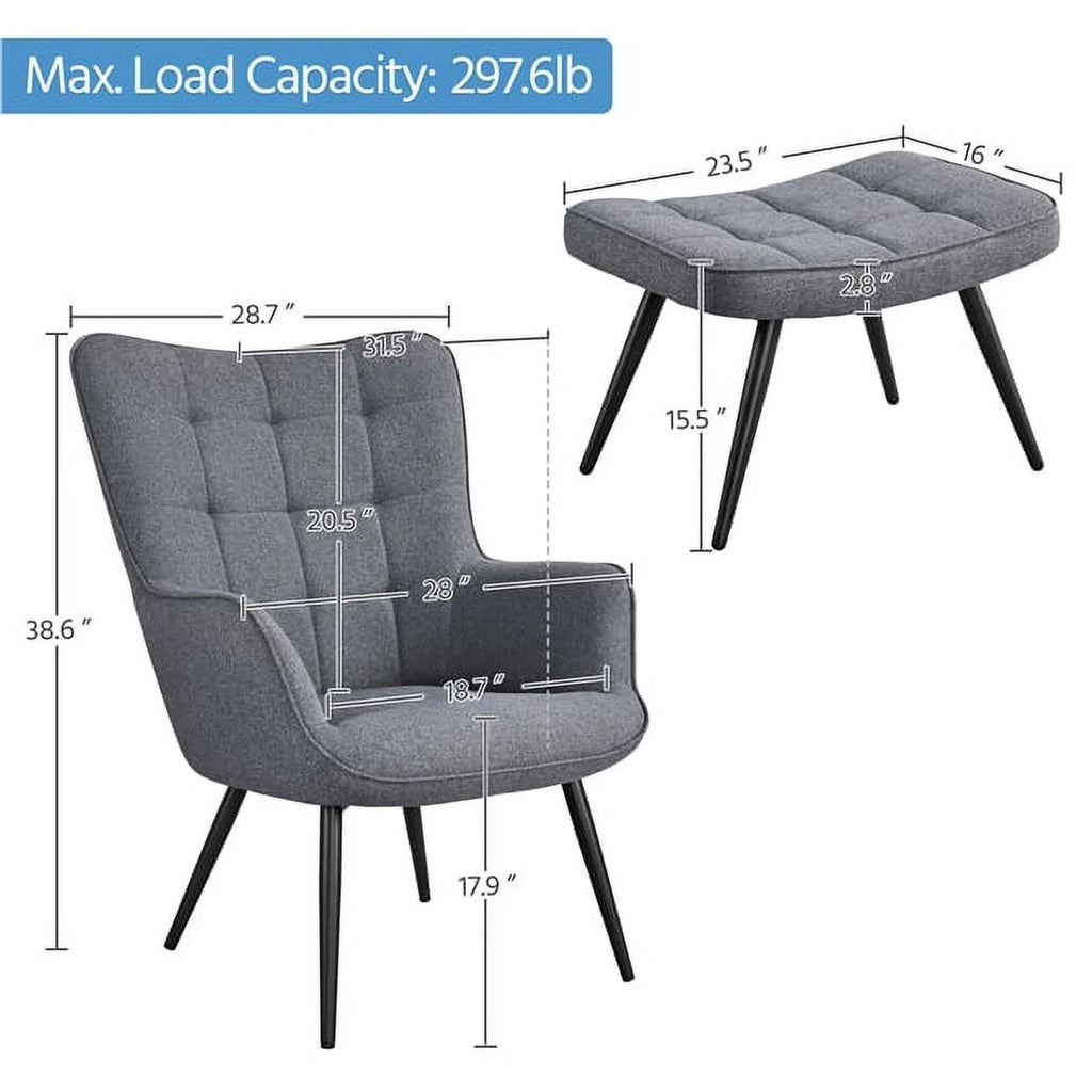 Gray Upholstered Accent Chair and Ottoman Set H602