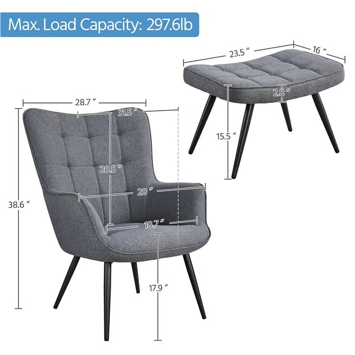 Gray Upholstered Accent Chair and Ottoman Set H602