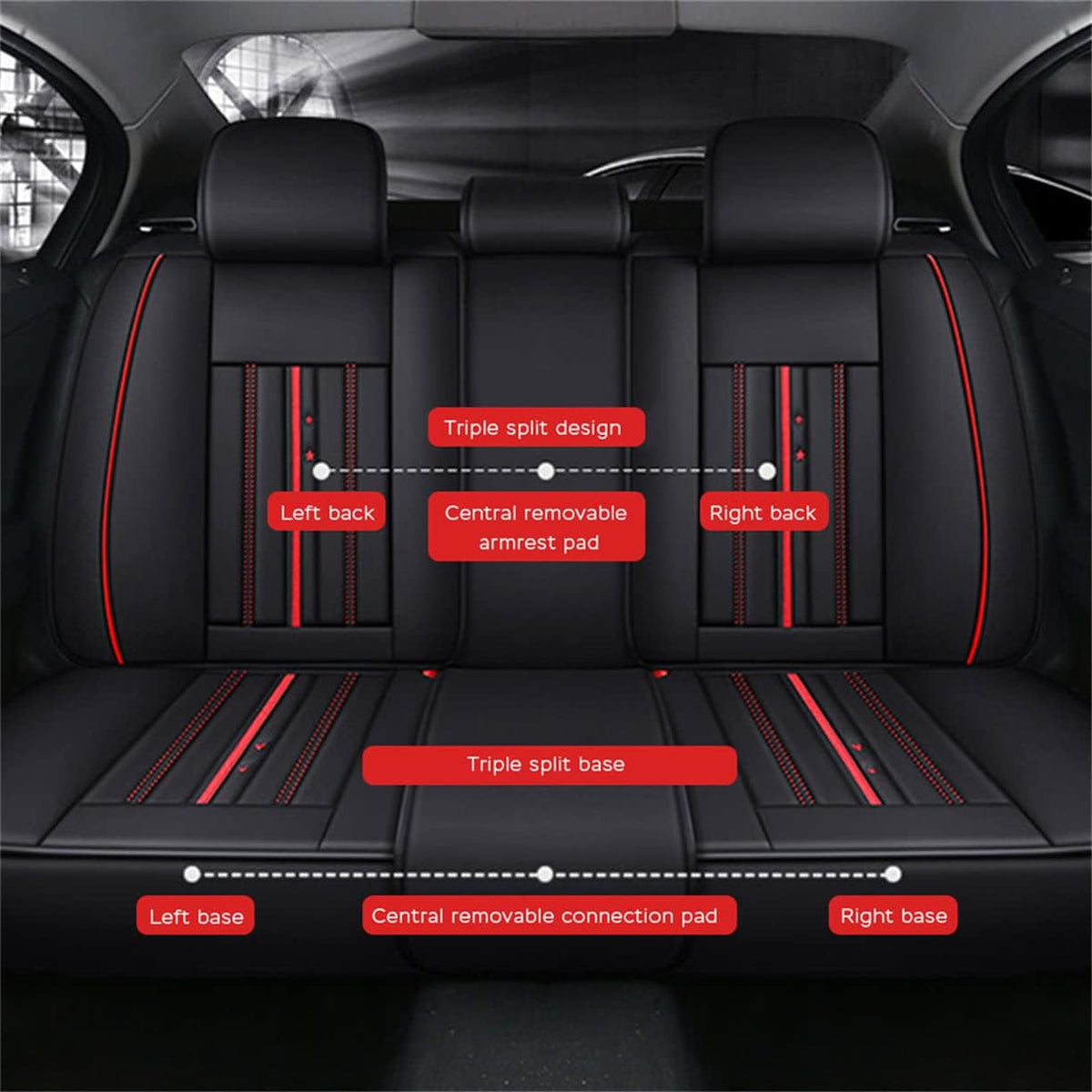 Waterproof PU Leather Car Seat Covers for Front and Rear Seats, Black Y656423