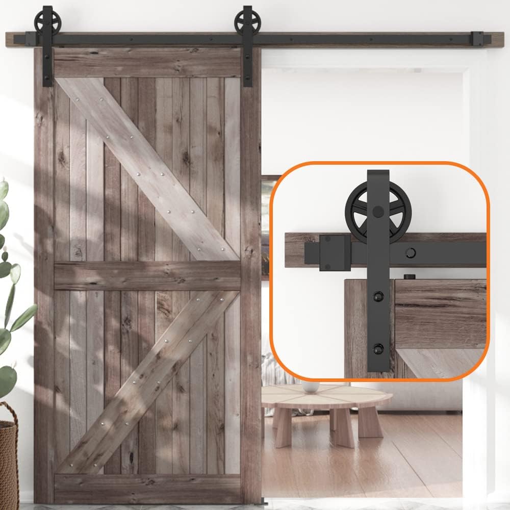 6FT Sliding Barn Door Hardware Track Kit Black Pack of 2 L2125