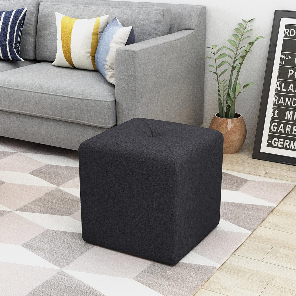 Dark Charcoal Fabric Square Ottoman H887