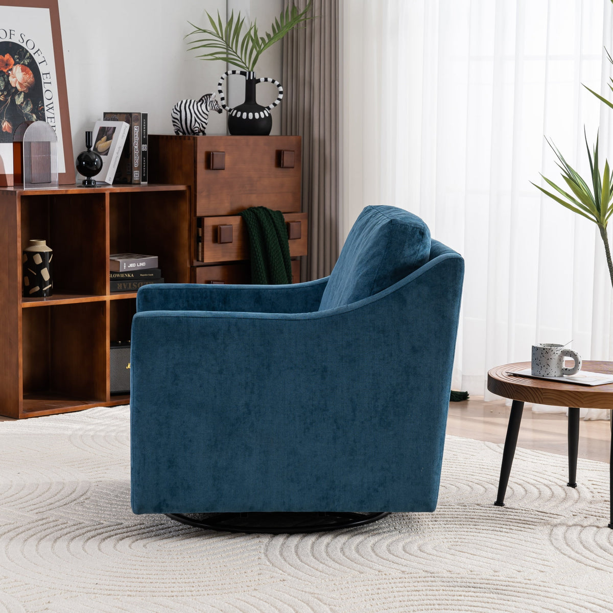 Large Navy Blue Linen Fabric Swivel Armchair S928940