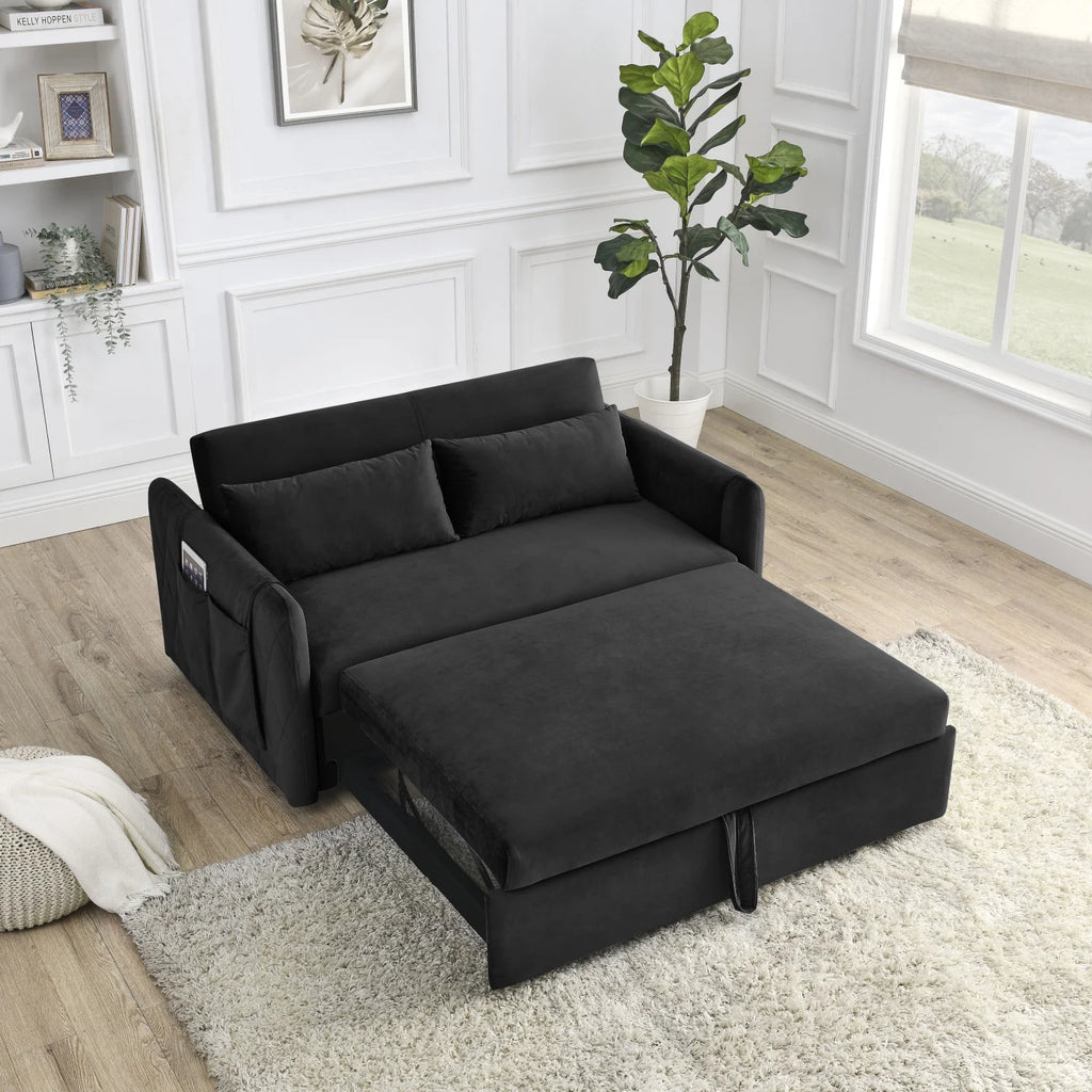 55" Convertible Velvet Sofa Bed with 2 Detachable Arm Pockets, 2 Pillows Z93721