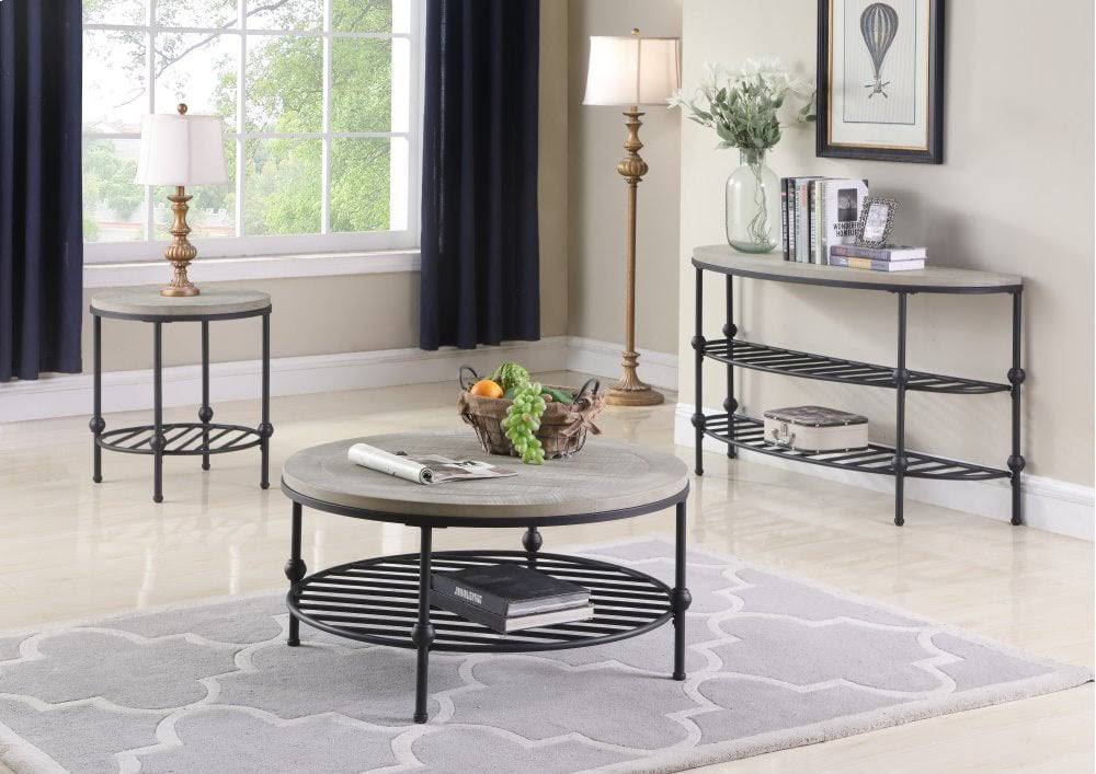 Golden Oak and Matte Metallic Gray Sofa Table with Wood Top W259968