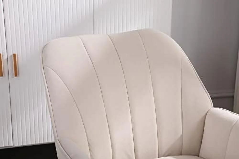 Beige Velvet Tufted Accent Chair with Golden Legs O382