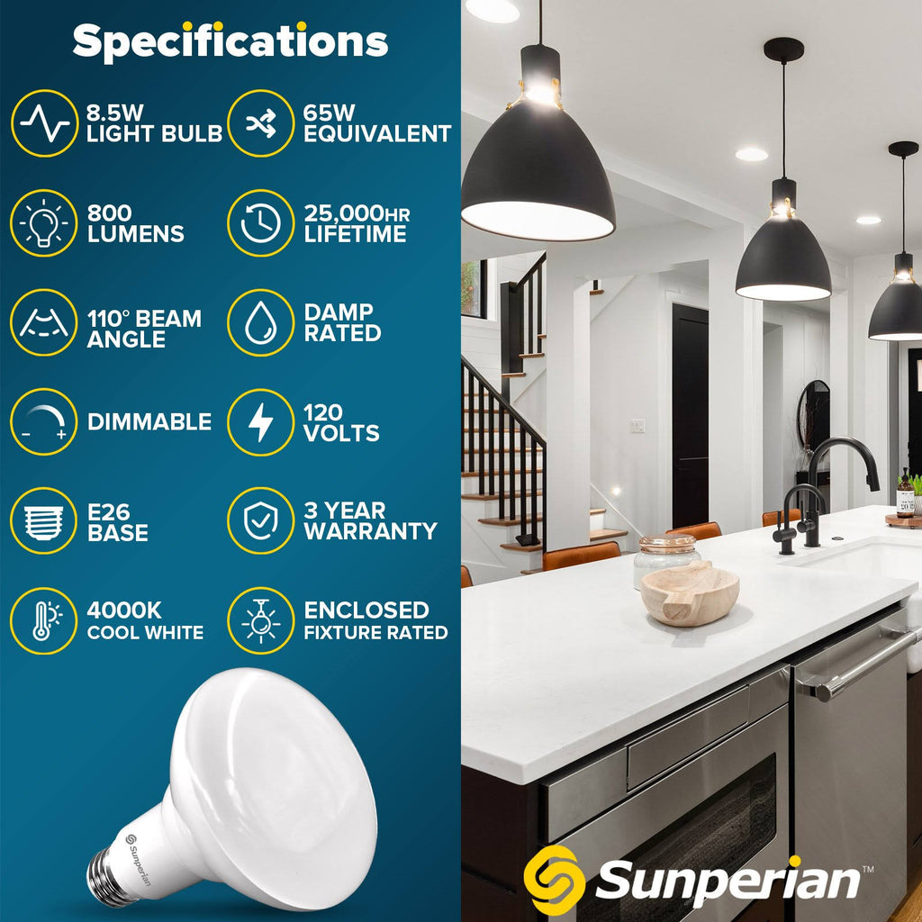 12 Pack BR30 LED Bulb 8.5W 4000K Cool White 800lm Dimmable Flood Light Bulbs N922833