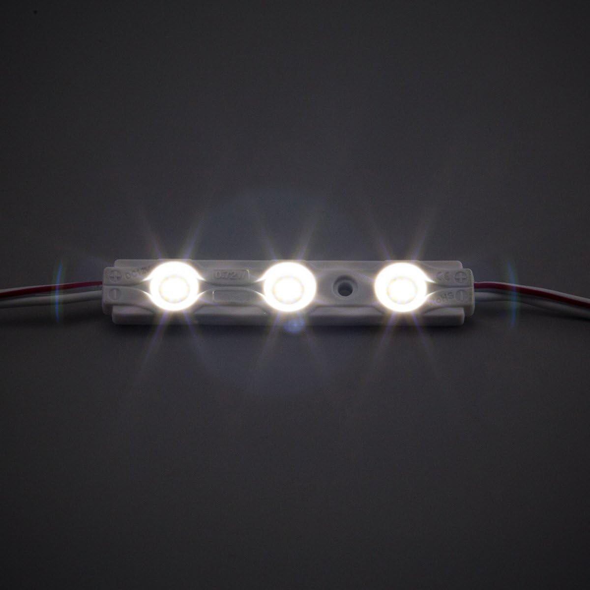 200pcs Daylight White 6500K 0.72W 12 Volt DC LED Module 2835 SMD 3 LEDs Waterproof with Tape Adhesive Backside Pack of 2 X593662