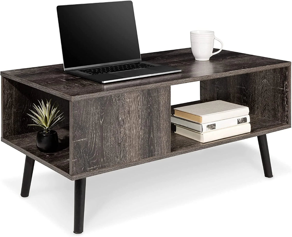 Mid-Century Modern Wooden Coffee Table with Open Storage Shelf B548373