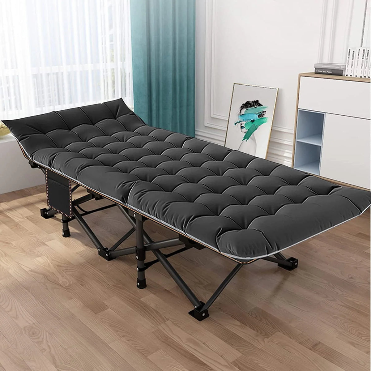 Oversized XXL Folding Camping Cot with Cushion & Carry Bag D591717