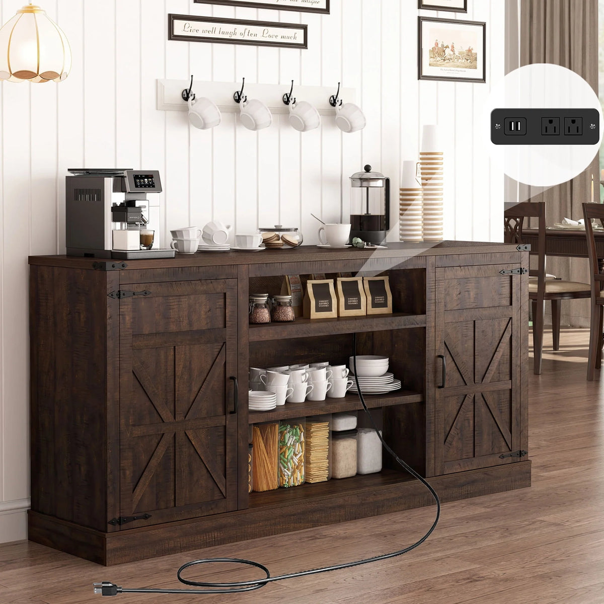 57 Double Barn Door Cabinet with Power Outlet & LED Light K6008