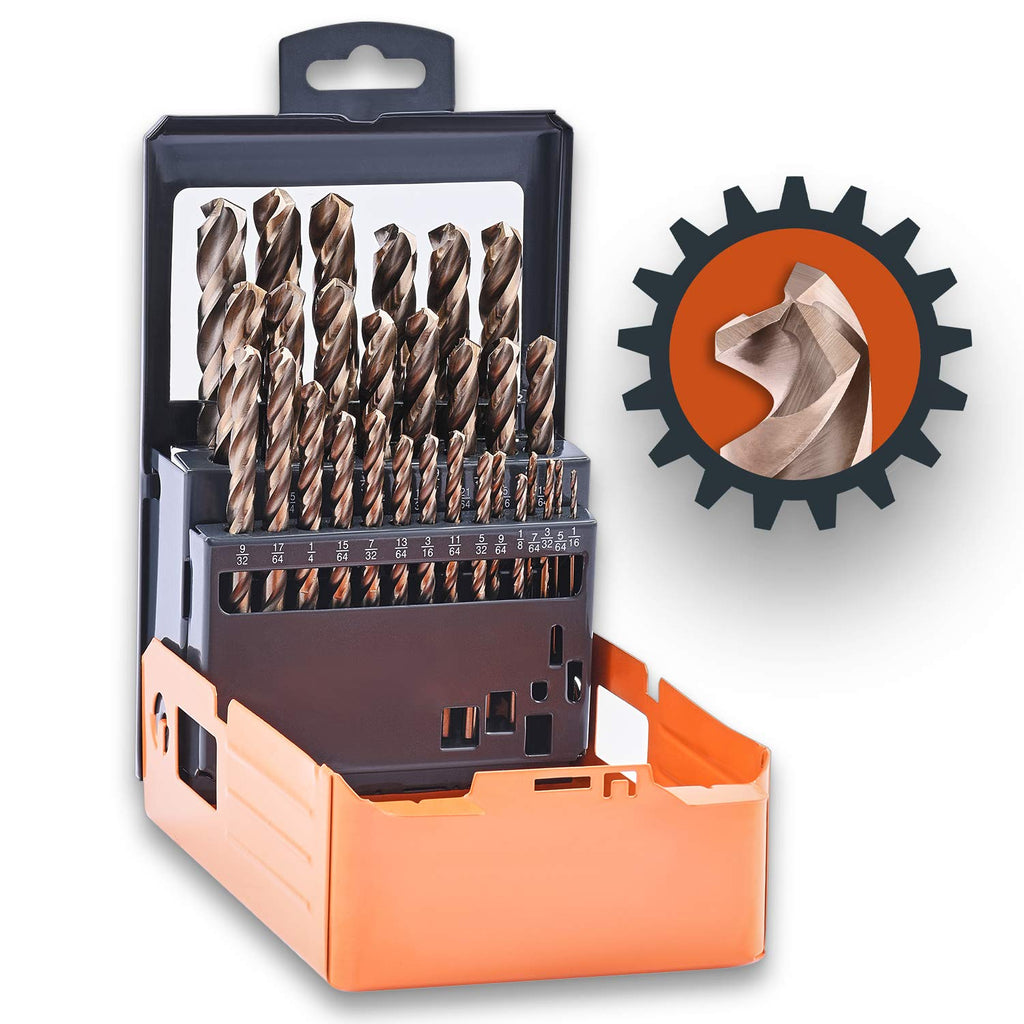 29PCS HSS Cobalt Drill Bits Set 1/16 to 1/2 with Three Flute R5577