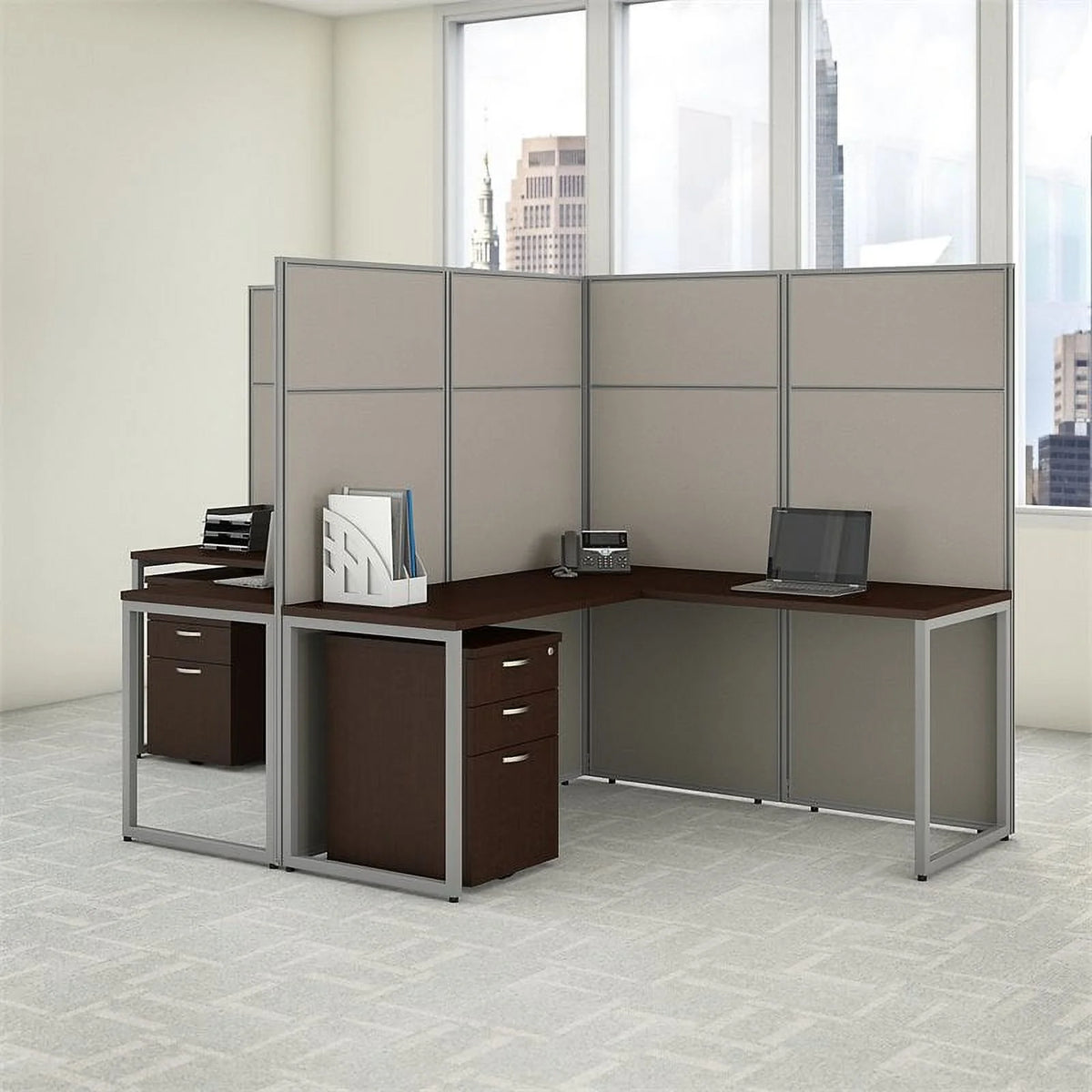 L Shaped Cubicle with Storage in Brown E69978