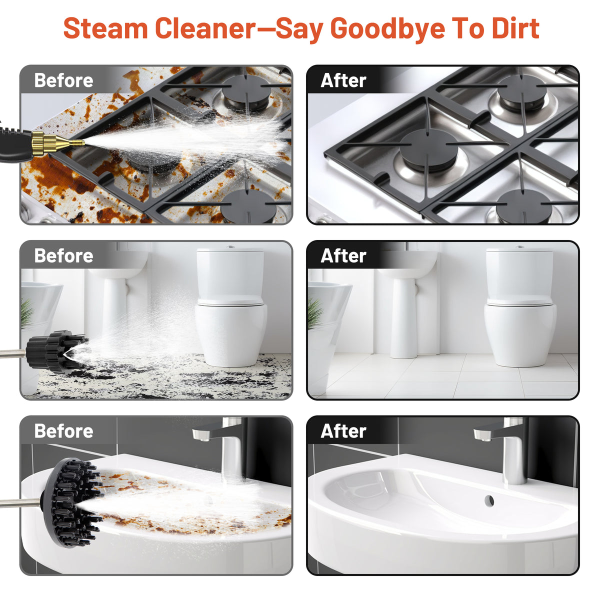 2500W High Pressure Portable Handheld Steam Cleaner with 3 Brush Heads T594583
