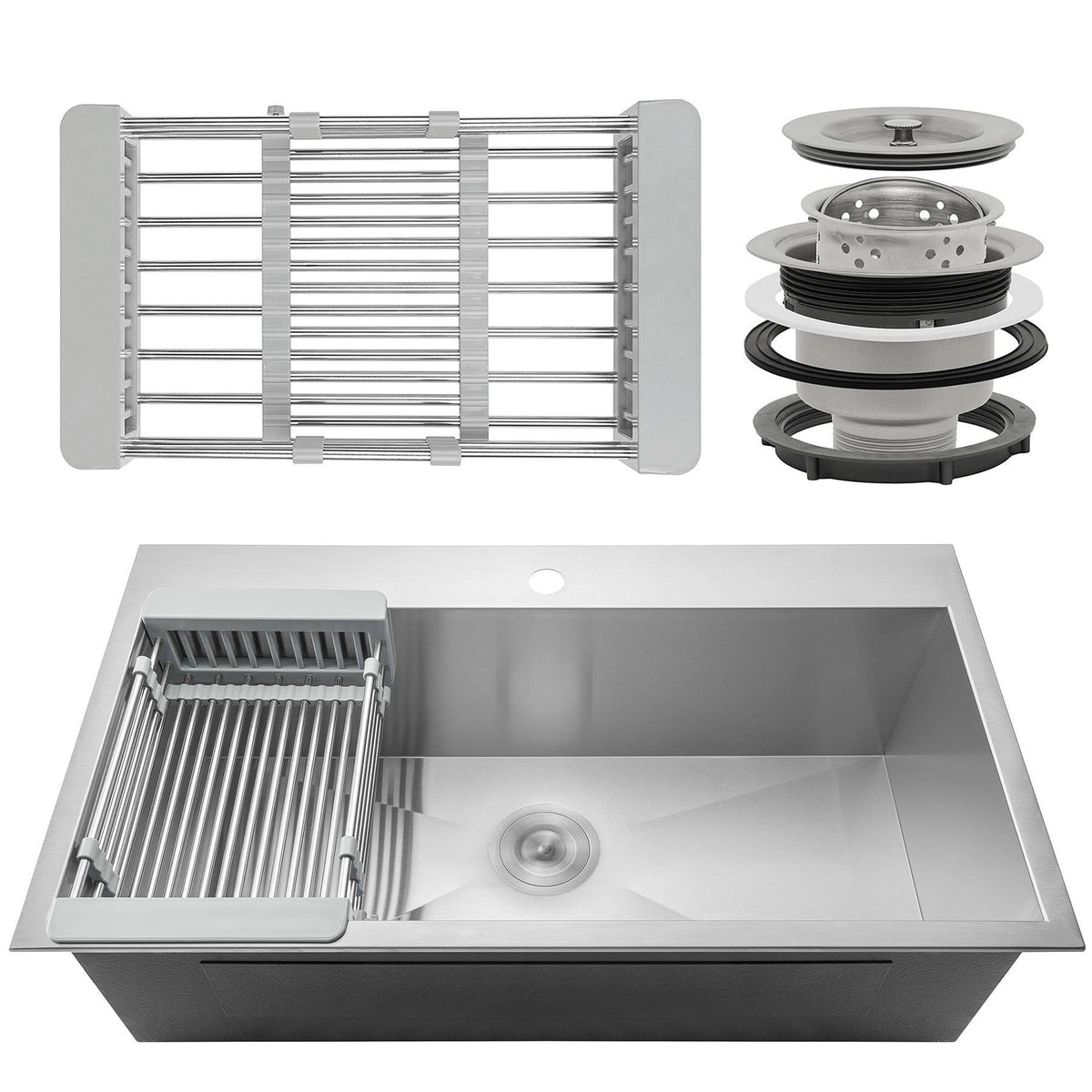 Drop-In Kitchen Sink with Adjustable Tray and Drain Strainer Kit R1294