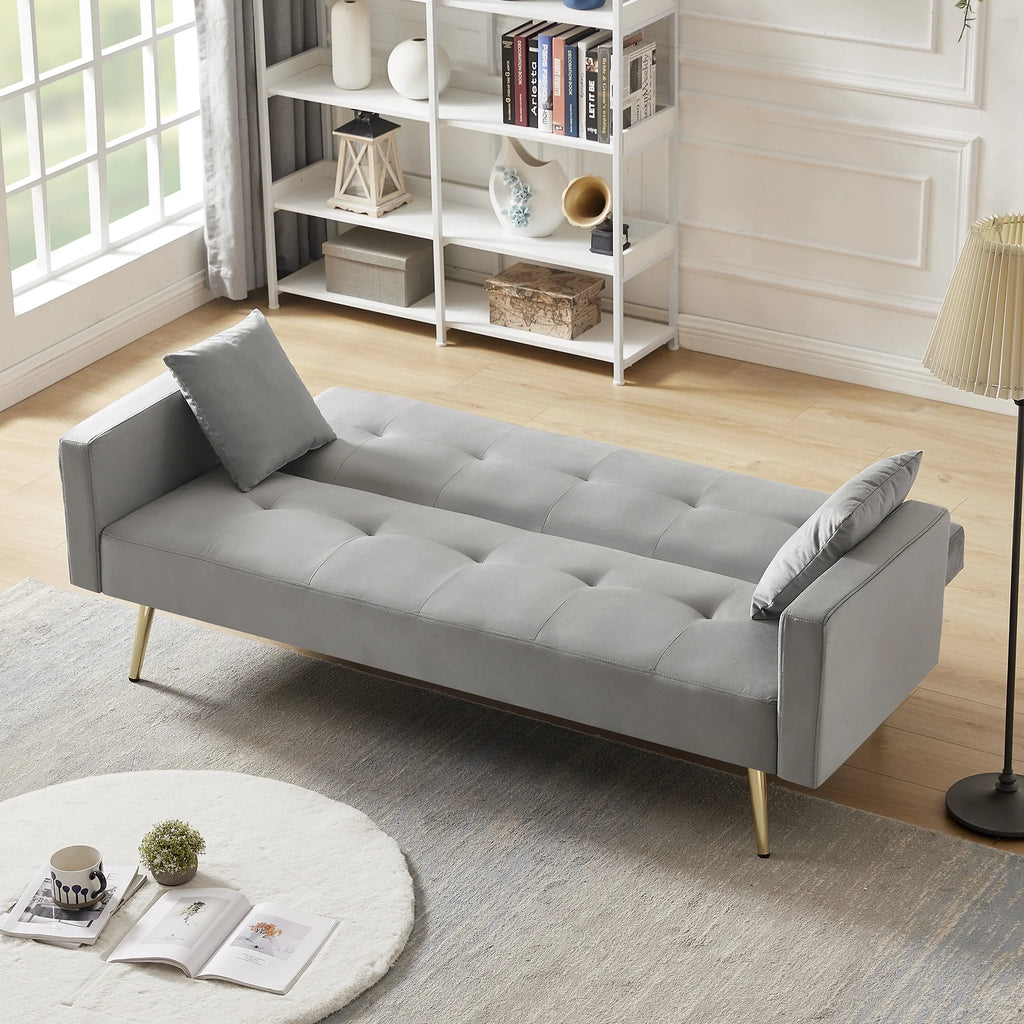 Cream White Velvet Convertible Futon Sofa Bed L603588