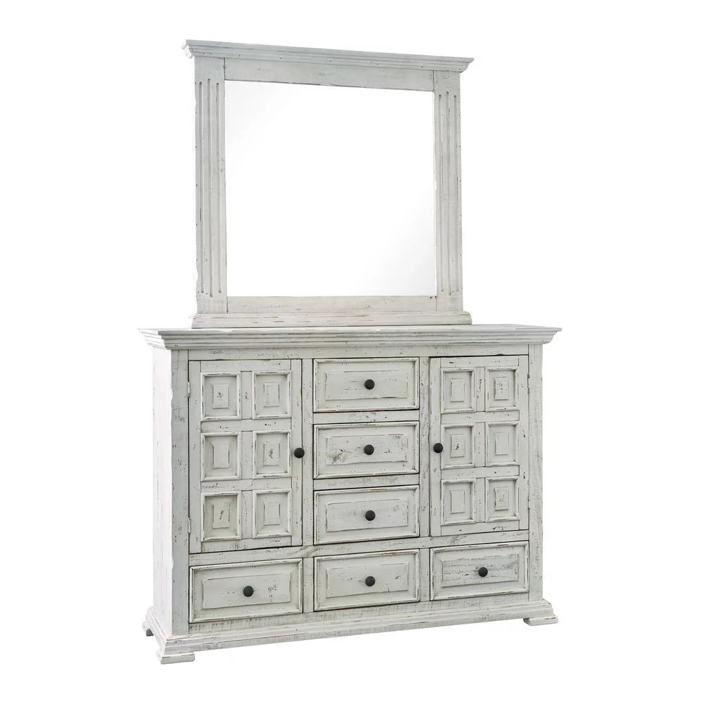 White 6 Drawer Wood Dresser and Mirror Set D51884
