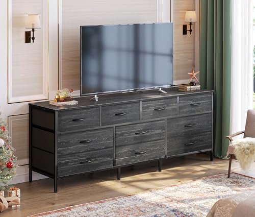 63 Inch 10 Fabric Drawers Rustic Brown Dresser S5511