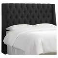 California King Tufted Wingback Headboard Faux Silk Black J470672