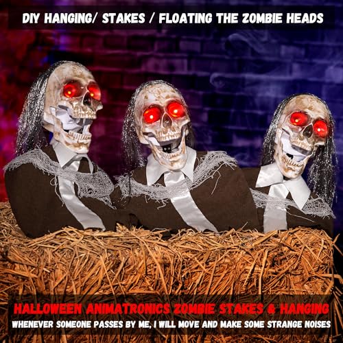 Halloween Animatronic Zombie Pathway Markers, Sound Activated Light Up Eyes (3Pack) D9787